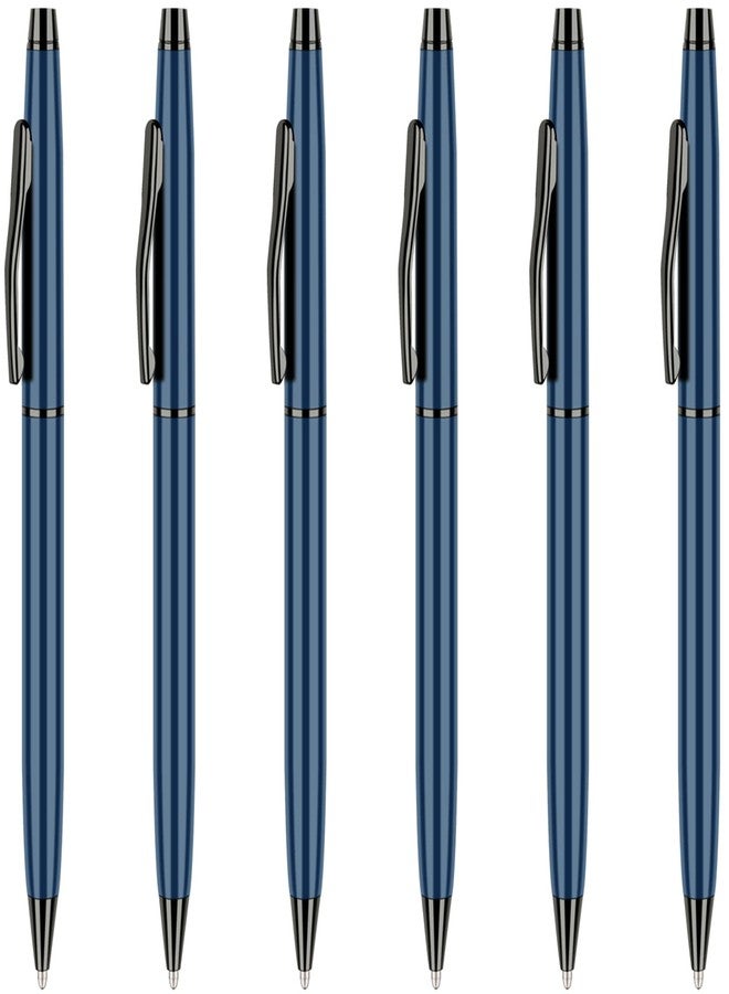 Unibene Slim Metallic Retractable Ballpoint Pens -Black ink-Blue & Black, Nice Gift for Business Office Students Teachers Wedding Christmas, Medium Point(1 mm) 6 Pack. - Image 1