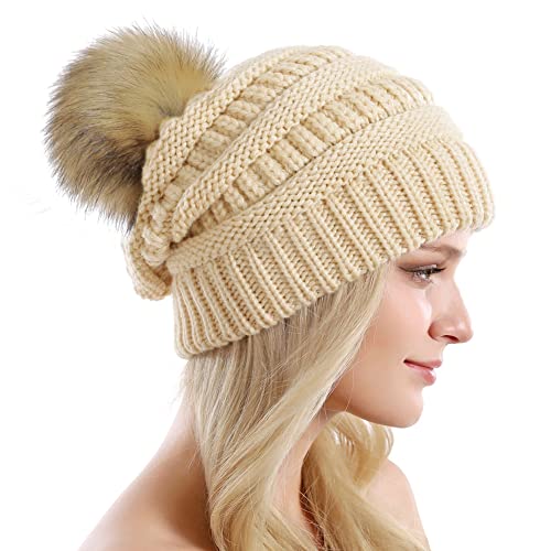 QUEENFUR Women Knit Slouchy Beanie Chunky Baggy Hat with Faux Fur Pompom Winter Soft Warm Ski Cap - Image 4