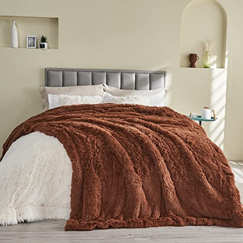 GONAAP Fuzzy Faux Fur Throw Blanket Coffee Super Soft Cozy Plush Fuzzy Shaggy Blanket for Couch Sofa Bed Coffee Throw50x60 - Image 3