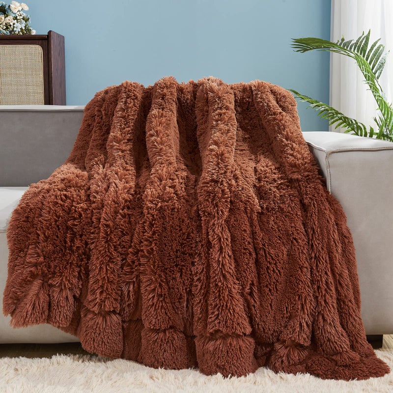 GONAAP Fuzzy Faux Fur Throw Blanket Coffee Super Soft Cozy Plush Fuzzy Shaggy Blanket for Couch Sofa Bed Coffee Throw50x60 - Image 2