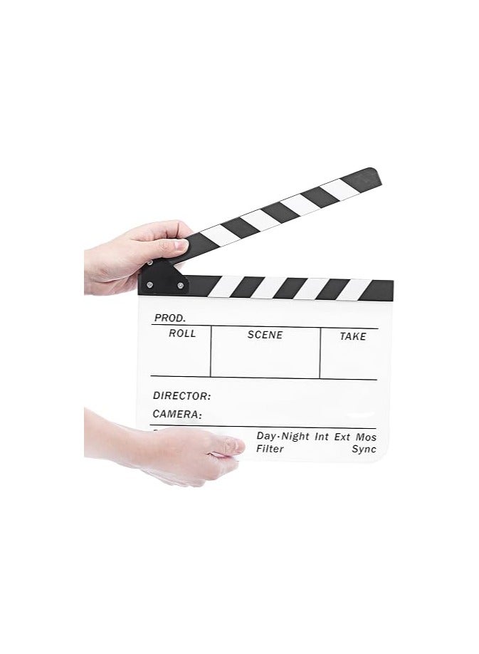 لوح كلاكيت تصوير من البلاستيك الاكريليك القابل للمسح الجاف للمخرج من نيوير مقاس 10 × 12 بوصة / 25 × 30 سم بعصي بلون ابيض/اسود - Image 1