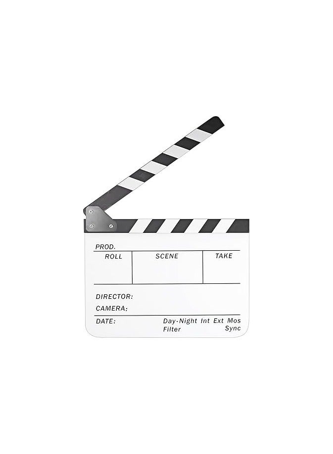 لوح كلاكيت تصوير من البلاستيك الاكريليك القابل للمسح الجاف للمخرج من نيوير مقاس 10 × 12 بوصة / 25 × 30 سم بعصي بلون ابيض/اسود - Image 2