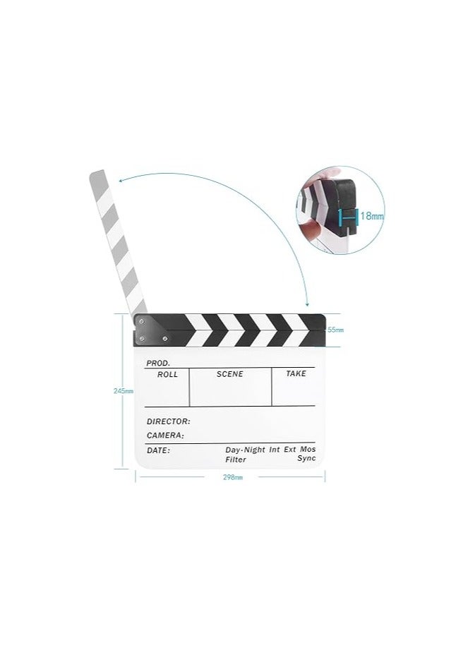 لوح كلاكيت تصوير من البلاستيك الاكريليك القابل للمسح الجاف للمخرج من نيوير مقاس 10 × 12 بوصة / 25 × 30 سم بعصي بلون ابيض/اسود - Image 3