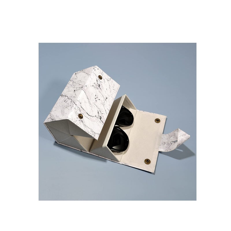 SOLARAE Leather Sunglasses Travel Organizer Case 5 Slots, Multiple Eyeglasses Display Storage Box for Men Women,Marble Medium - Image 2