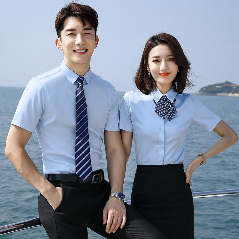 [Stretch Plain Weave] Plain White Shirt Formal Men'S And Women'S Formal Wear Business Wear Short Sleeve White Shirt Work Clothes Logo - Image 4