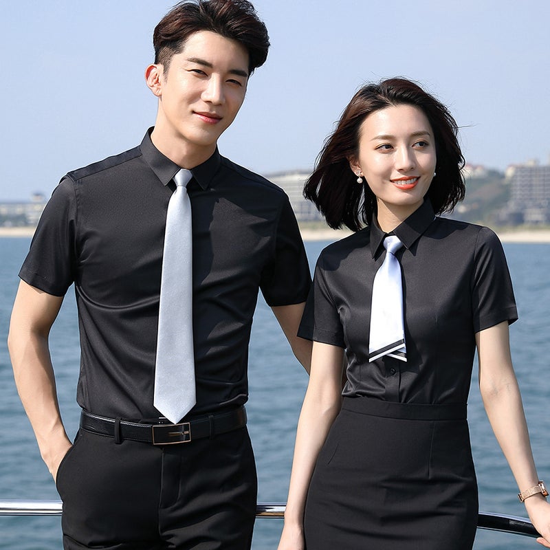 [Stretch Plain Weave] Plain White Shirt Formal Men'S And Women'S Formal Wear Business Wear Short Sleeve White Shirt Work Clothes Logo - Image 2