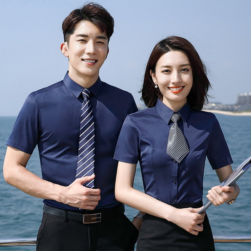 [Stretch Plain Weave] Plain White Shirt Formal Men'S And Women'S Formal Wear Business Wear Short Sleeve White Shirt Work Clothes Logo - Image 5