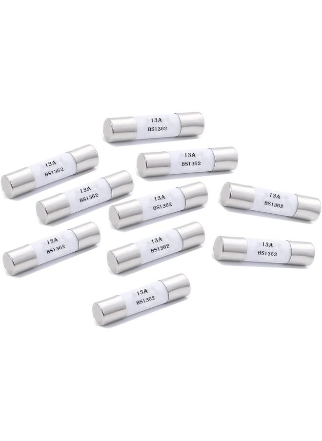 melfi Melfi 10pcs Ceramic Fuse 13A 6x25MM, BS1362 Porcelain Ceramic Bussmann Fuses, Replacement Fuse for Home Appliances PlugTops  - Image 1