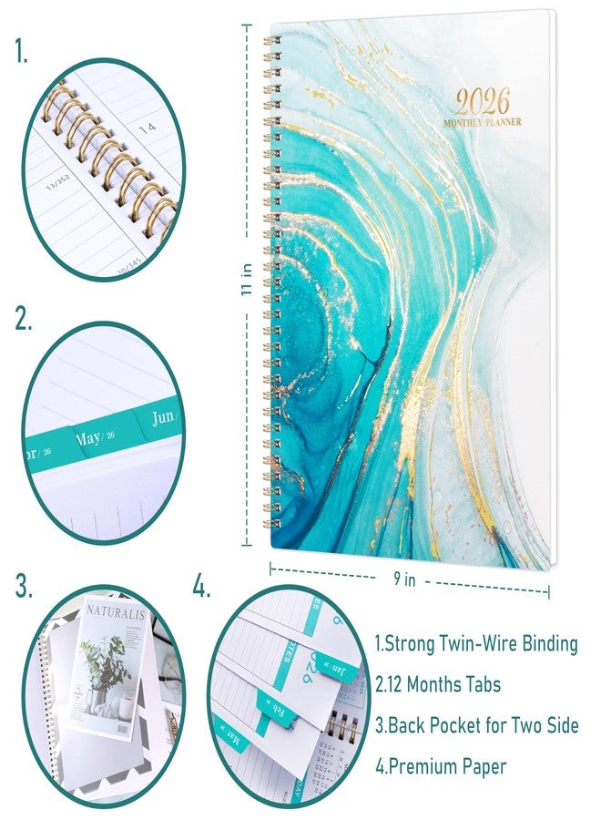 BooQool 2026 Monthly Planner/Calendar - January 2026 - December 2026, Monthly Planner 2026, 12 Months Planner with Tabs & Note Pages, 9" x 11", Twin-Wire Binding and Two-Side Pocket, Perfect Organizer - Image 5