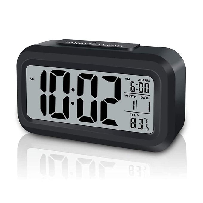 PLASTIC DIGITAL SMART ALARM CLOCK WITH AUTOMATIC SENSOR DATE TEMPERATURE BLACK