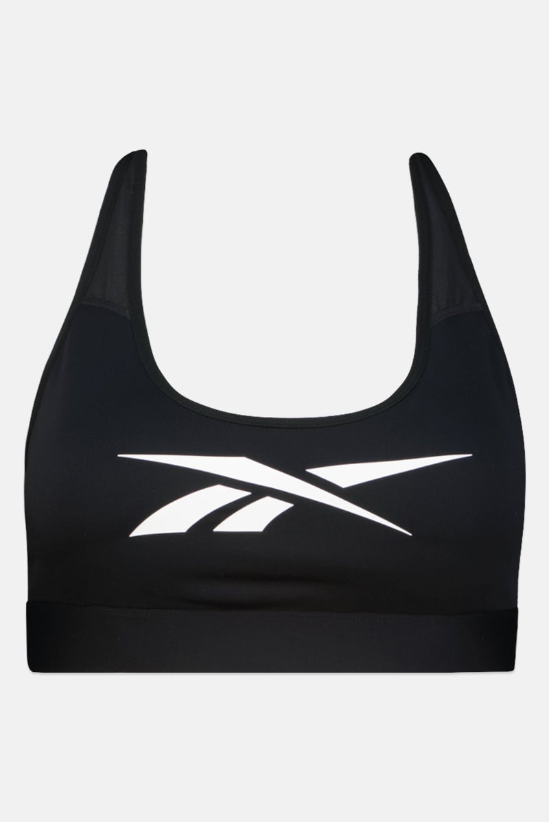 Reebok سوتيان رياضي مبطن للنساء بحجم زائد مع شعار العلامة التجارية، أسود - Image 2