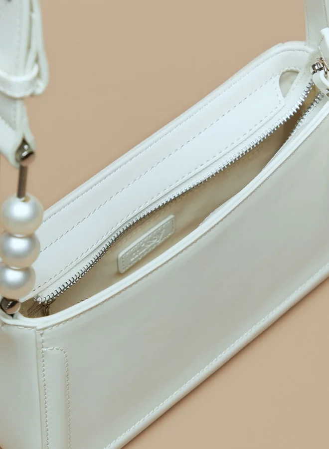 MISSY Missy Solid Shoulder Bag with Pearl Embellished Detail Buckle Accent
