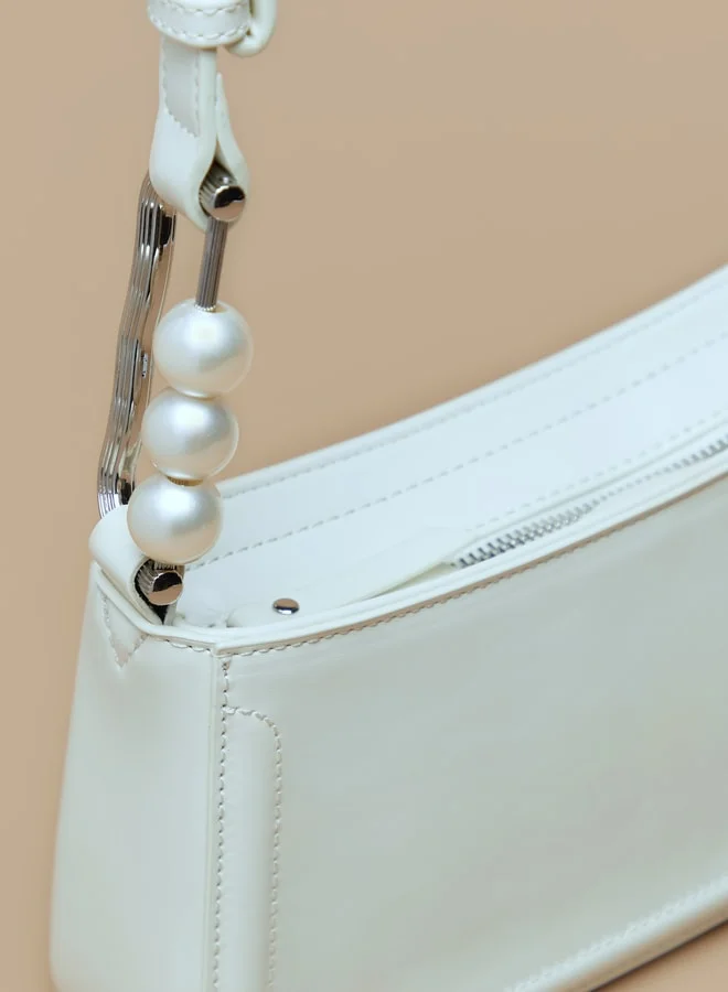 MISSY Missy Solid Shoulder Bag with Pearl Embellished Detail Buckle Accent