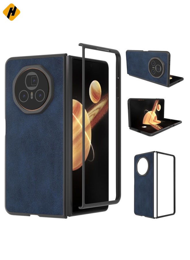 HuHa Case Cover For Honor Magic V3 Black Frame Two-color Calf Texture PU Phone Case(Blue)  - Image 1