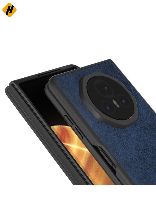 HuHa Case Cover For Honor Magic V3 Black Frame Two-color Calf Texture PU Phone Case(Blue)  - Image 4