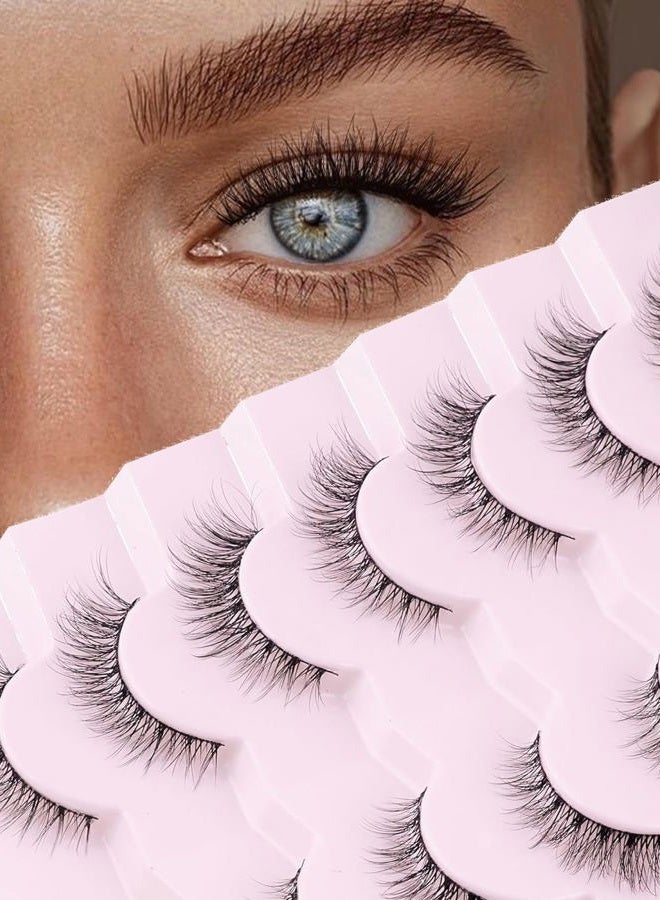 Onlyall Natural Lashes Wispy Lashes Natural Look False Eyelashes Natural Flared Eyelashes False Eye Lashes Soft Fluffy Lashes 7 Pairs D1 Natural (6-13MM) - Image 1