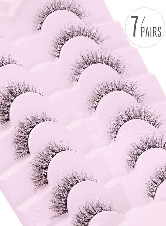 Onlyall Natural Lashes Wispy Lashes Natural Look False Eyelashes Natural Flared Eyelashes False Eye Lashes Soft Fluffy Lashes 7 Pairs D1 Natural (6-13MM) - Image 3