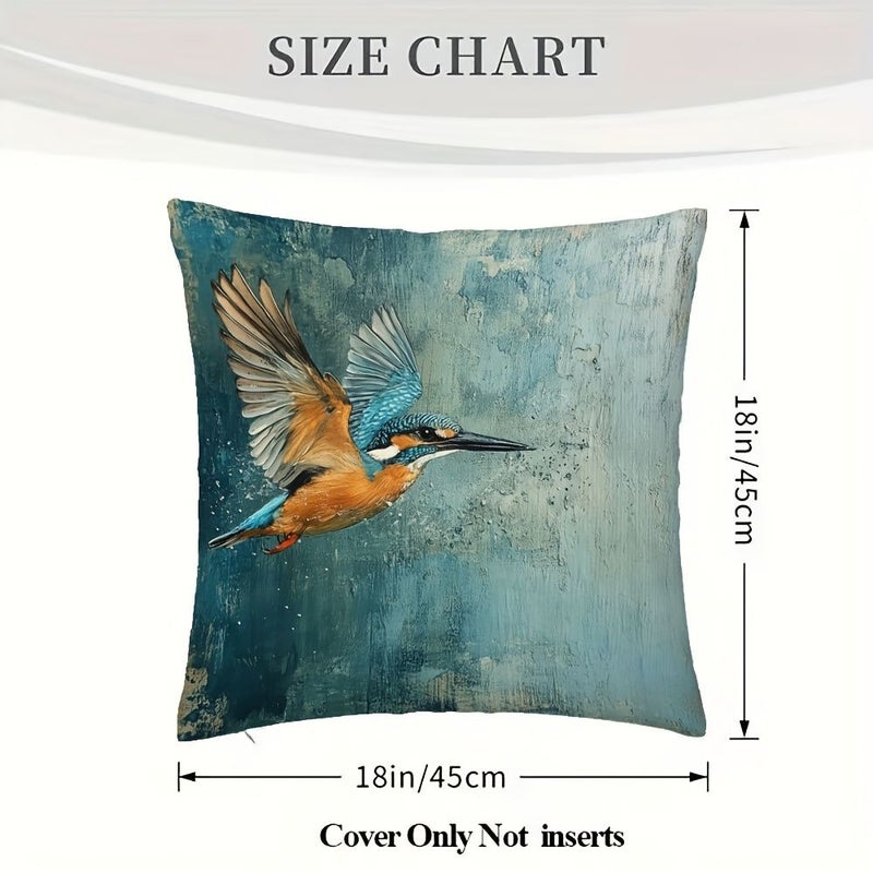 غطاء وسادة زخرفي واحد مقاس 18 × 18 بوصة، تصميم مسطح مطبوع على الوجهين، طيور باللون الأزرق المخضر، نمط تقليدي، إغلاق بسحاب، لتزيين المنزل وغرفة المعيشة وغرفة النوم - Image 3