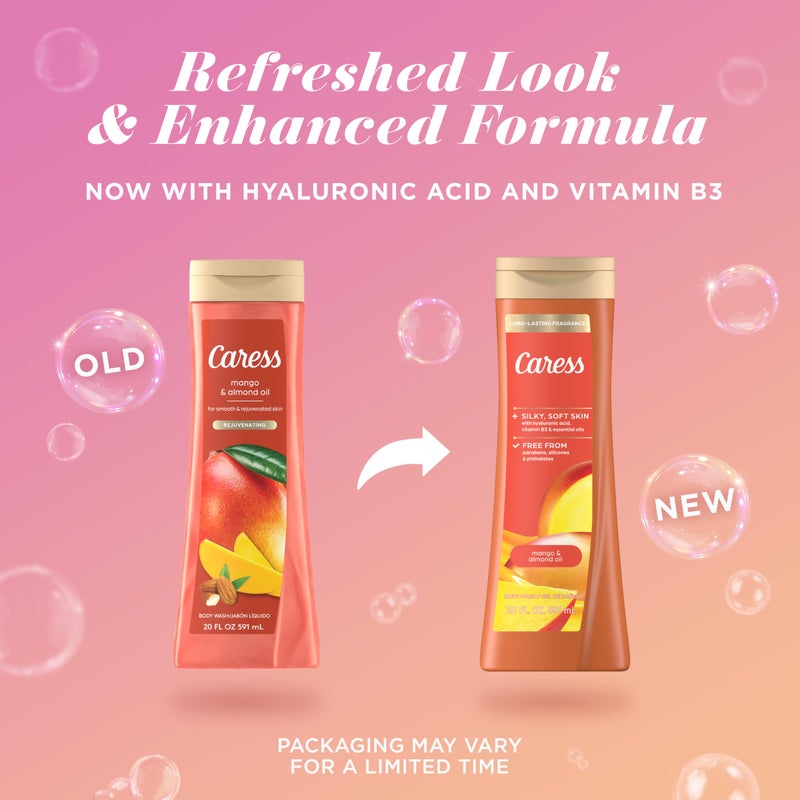 Caress Body Wash Mango & Almond Oil For Smooth And Rejuvenated Skin Body Soap 20 fl oz, Pack of 4 - Image 2