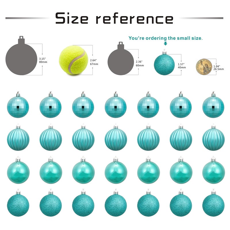 AUXO-FUN Small Size 28ct shatterproof Christmas Ball Ornaments in 4 Classic finishes for Christmas Tree Decoration (Turquoise Blue, 1.57â€œ Mini Size) - Image 3