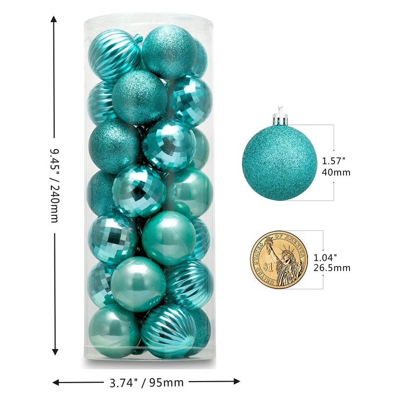 AUXO-FUN Small Size 28ct shatterproof Christmas Ball Ornaments in 4 Classic finishes for Christmas Tree Decoration (Turquoise Blue, 1.57â€œ Mini Size) - Image 2