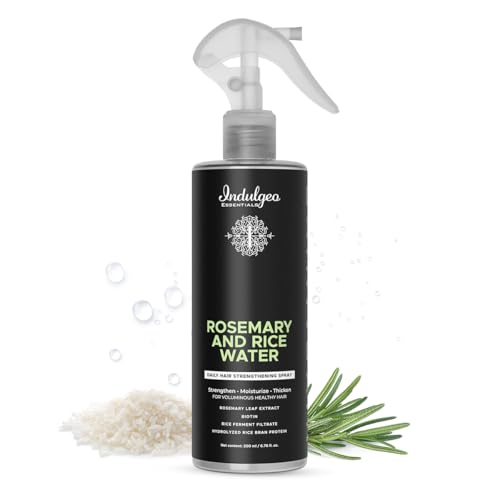 Indulgeo Essentials Rosemary & Rice Water Hair Growth Spray (200ml) | Strengthening Rosemary Rice Water Spray for Thicker, Healthier Hair | Adds Shine, Soft & Smooth Finish | Detangles, Controls Hair Fall | Ideal Leave-In Conditioner for All Hair Types - Image 1