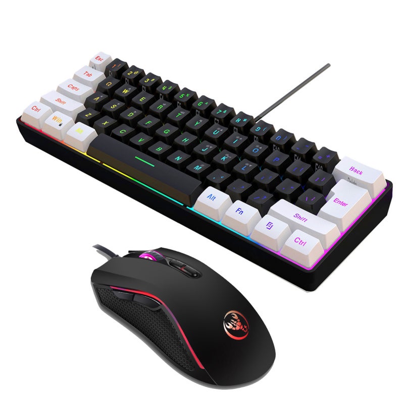 لوحة مفاتيح RGB سلكية: سوداء، 6 تأثيرات إضاءة خلفية، ضبط مستوى الصوت - فأرة ألعاب سلكية ب 4 مستويات DPI قابلة للتعديل، تصميم منسجم مع أنماط الجسد للعب والاستخدام المكتبي - Image 1