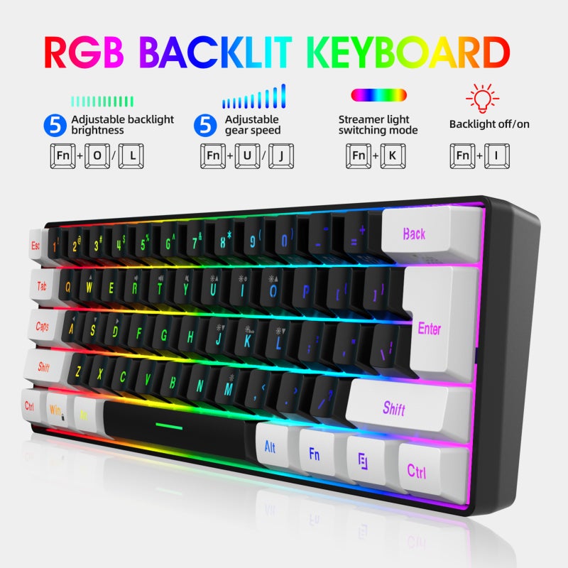 لوحة مفاتيح RGB سلكية: سوداء، 6 تأثيرات إضاءة خلفية، ضبط مستوى الصوت - فأرة ألعاب سلكية ب 4 مستويات DPI قابلة للتعديل، تصميم منسجم مع أنماط الجسد للعب والاستخدام المكتبي - Image 4