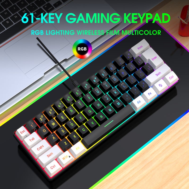لوحة مفاتيح RGB سلكية: سوداء، 6 تأثيرات إضاءة خلفية، ضبط مستوى الصوت - فأرة ألعاب سلكية ب 4 مستويات DPI قابلة للتعديل، تصميم منسجم مع أنماط الجسد للعب والاستخدام المكتبي - Image 2