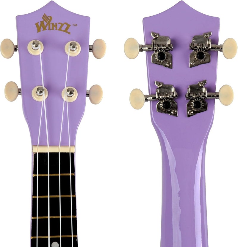 وينز مجموعة Soprano Ukulele للمبتدئين، آلات موسيقية مع حقيبة، موالف قابل للتثبيت، أوتار إضافية، حزام، معول، ملصقات الحنق، بطاقة الأوتار، قطعة تلميع (21 بوصة سوبرانو، أرجواني) - Image 4