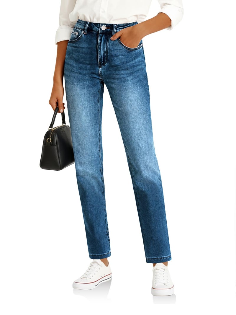 Cicy Bell Womens Straight Leg Jeans High Waisted Mid Rise Stretchy Denim Pants Tapered Petite Jeans - Image 1