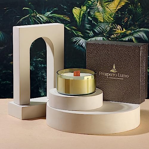 PROSPERRO LUMO by Parkash Candles Premium Scented Glass Candle for Home Decor || Wooden Wick || 100% Soy Wax (Jasmine) - Image 2