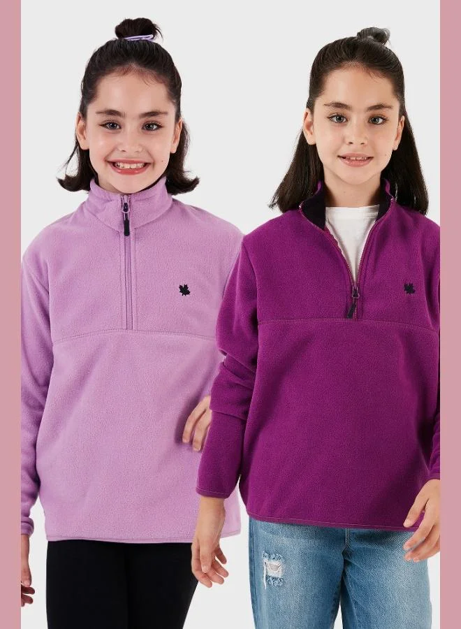 Lela Lela Soft Texture Zippered Stand Collar Raised 2-Pack Polar Kids POLAR 5905002S2