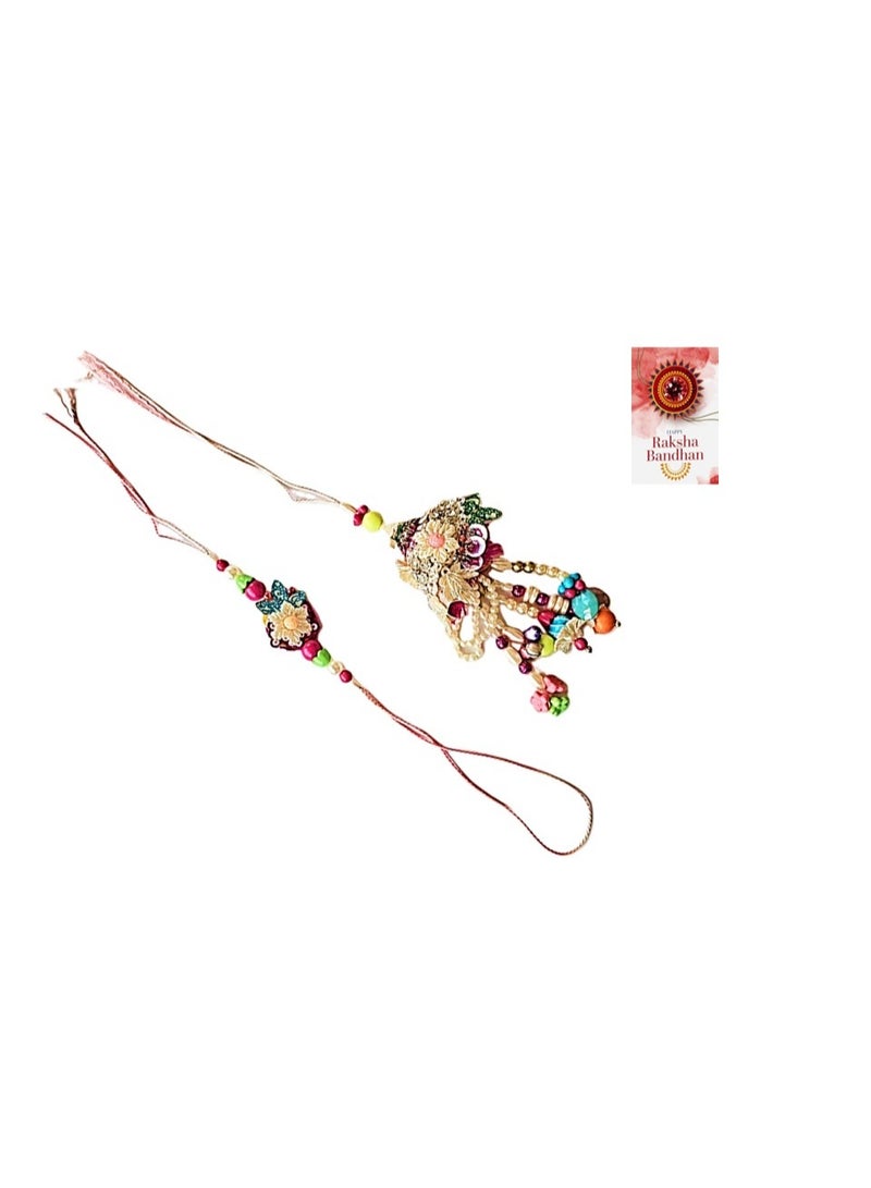 Designer Bhai-Bhabhi Rakhi Set with Roli Chawal | Traditional Raksha Bandhan Gift Combo | Handcrafted Ethnic Rakhi for Brother & Sister-in-Law (Design 6) - Image 1