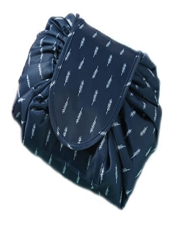 Stadash Waterproof Drawstring Makeup Bag for Travel, Large Capacity Lazy Cosmetic Pouch, Foldable Vanity Organizer, Portable Toiletry Storage Bag for Women, Multifunctional Makeup Pouch (Nevy Blue) - Image 1