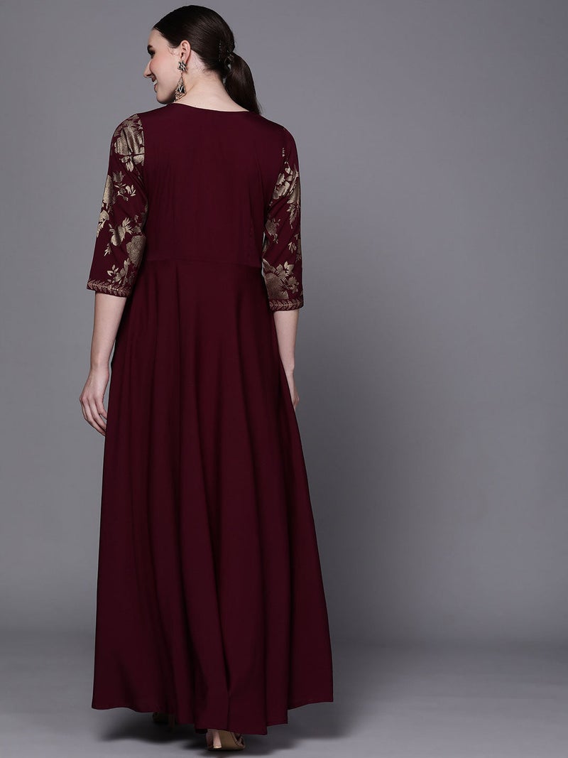 Ahalyaa Wine Ethnic Dress for Women - Image 4