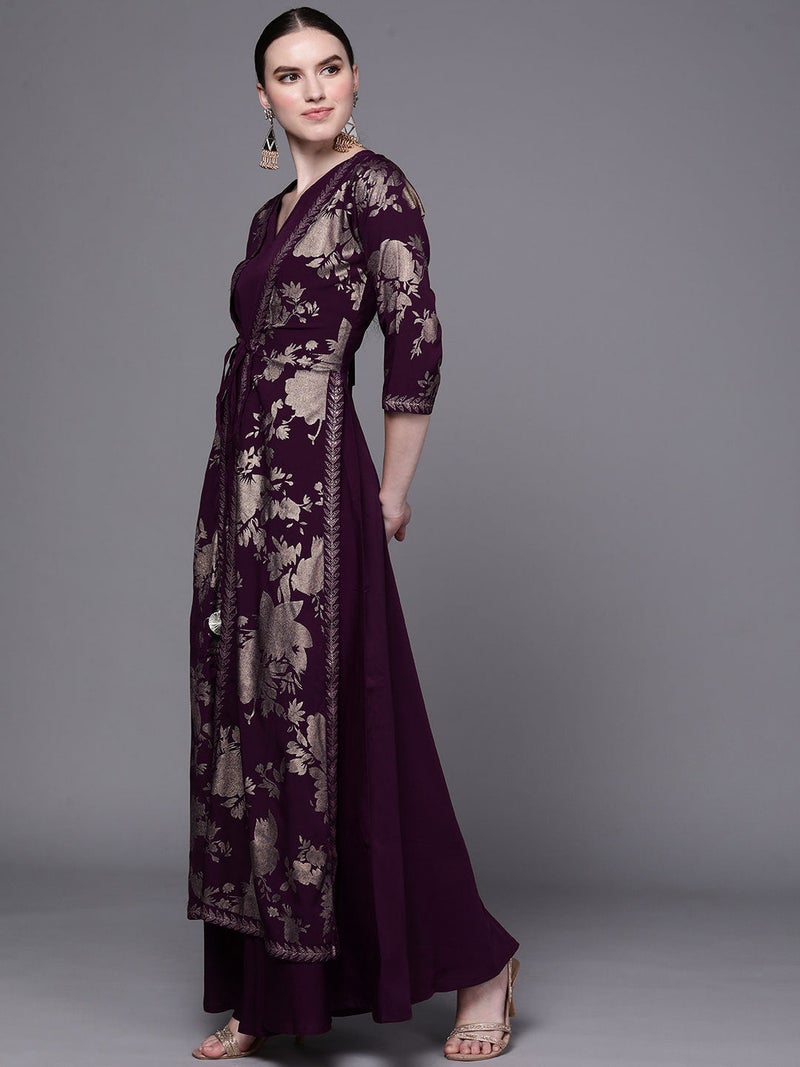 Ahalyaa Wine Ethnic Dress for Women - Image 3
