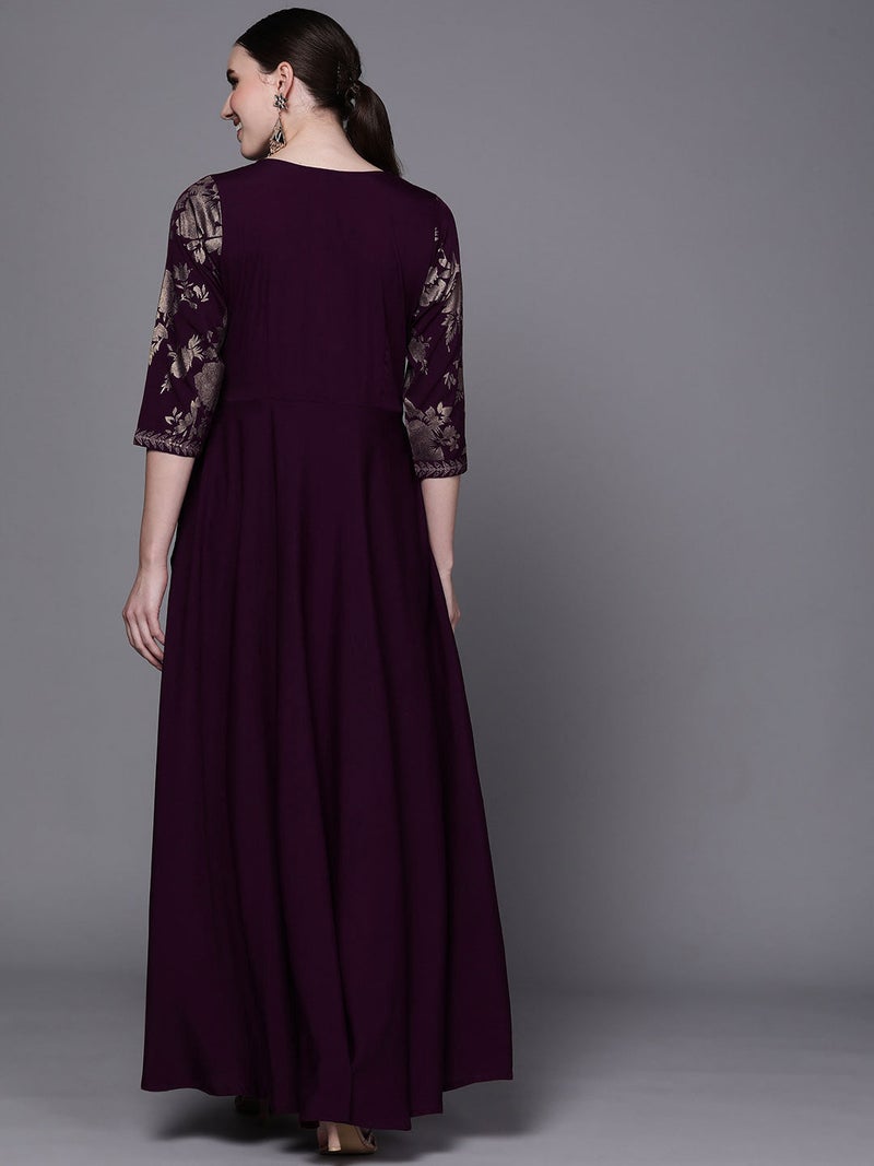 Ahalyaa Wine Ethnic Dress for Women - Image 5