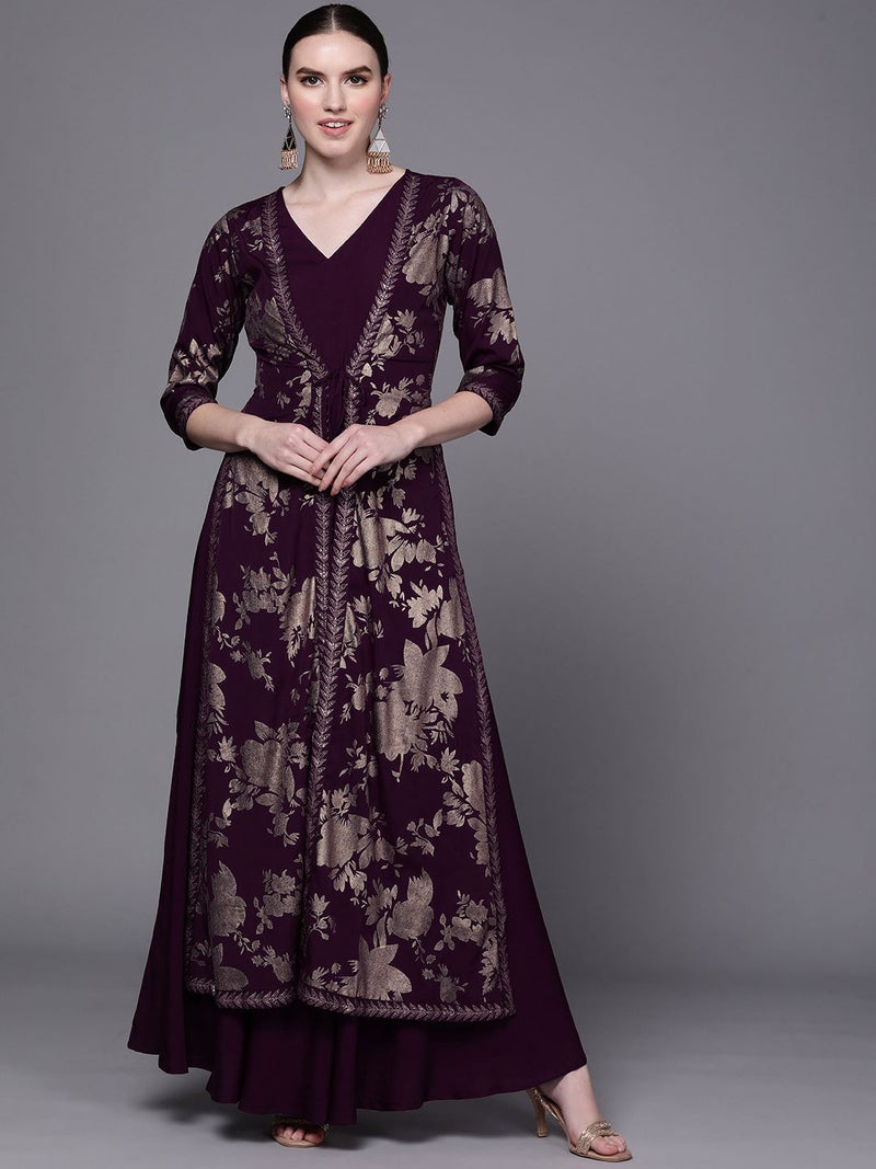Ahalyaa Wine Ethnic Dress for Women - Image 1