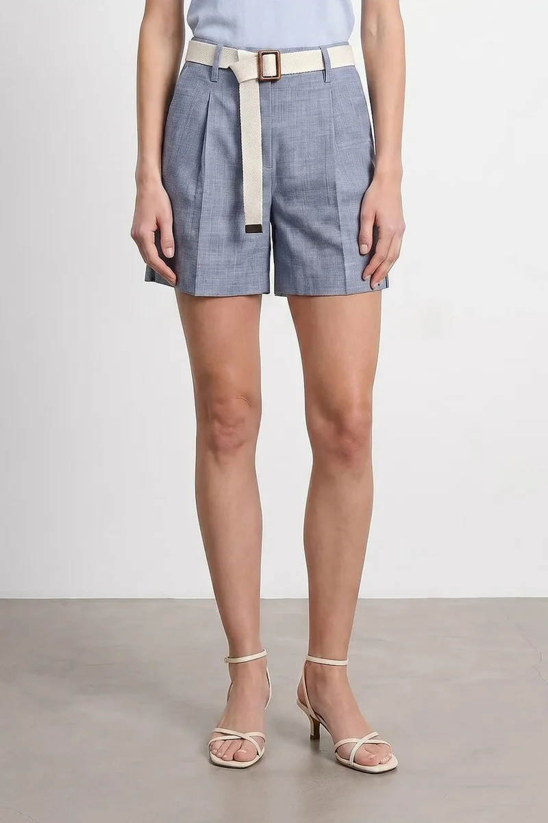 Dilvin Maya Blue DILVIN Belted High-waist Tailored Shorts for Women | Best Price UAE