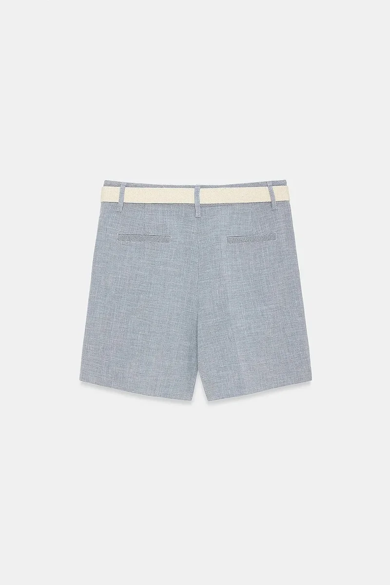 Dilvin Maya Blue DILVIN Belted High-waist Tailored Shorts for Women | Best Price UAE