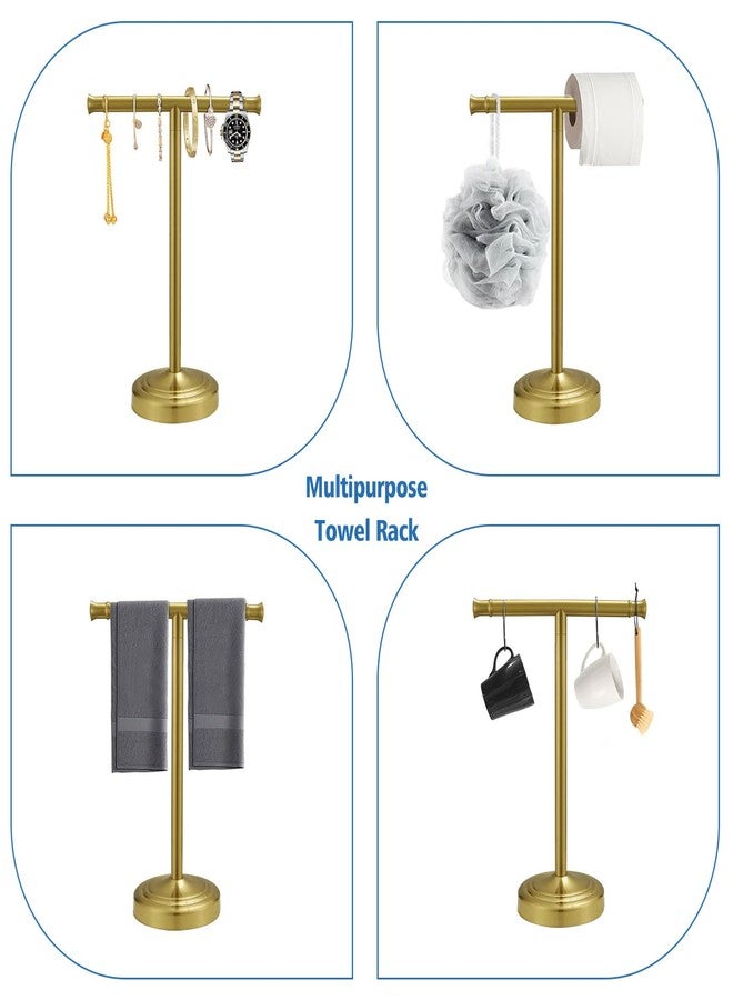 RUMOSE 13 Inch Brushed Gold Towel Stand Hand Towel Holder Bathroom Kitchen Vanity Countertop T-Shape Towel Rack Free Standing Stainless Steel Towel Bar Towel Ring - Image 3