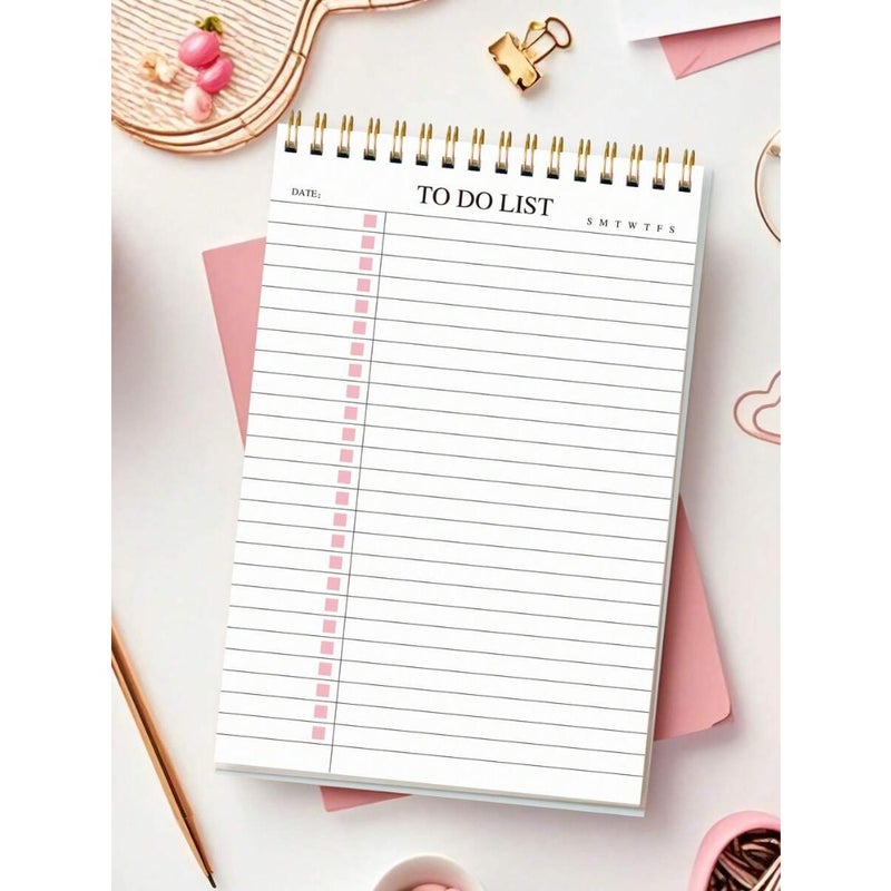 1pc Minimalist To-Do List Planner Notebook, A5 Undated Spiral Bound Daily Task Journal With Simple Checkbox Layout, Weekly Tracking And Date Section, Suitable For School, Office Or Home Use, Back To School Supplies, Office Stationery - Image 3