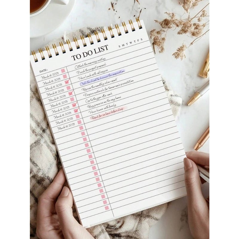 1pc Minimalist To-Do List Planner Notebook, A5 Undated Spiral Bound Daily Task Journal With Simple Checkbox Layout, Weekly Tracking And Date Section, Suitable For School, Office Or Home Use, Back To School Supplies, Office Stationery - Image 4