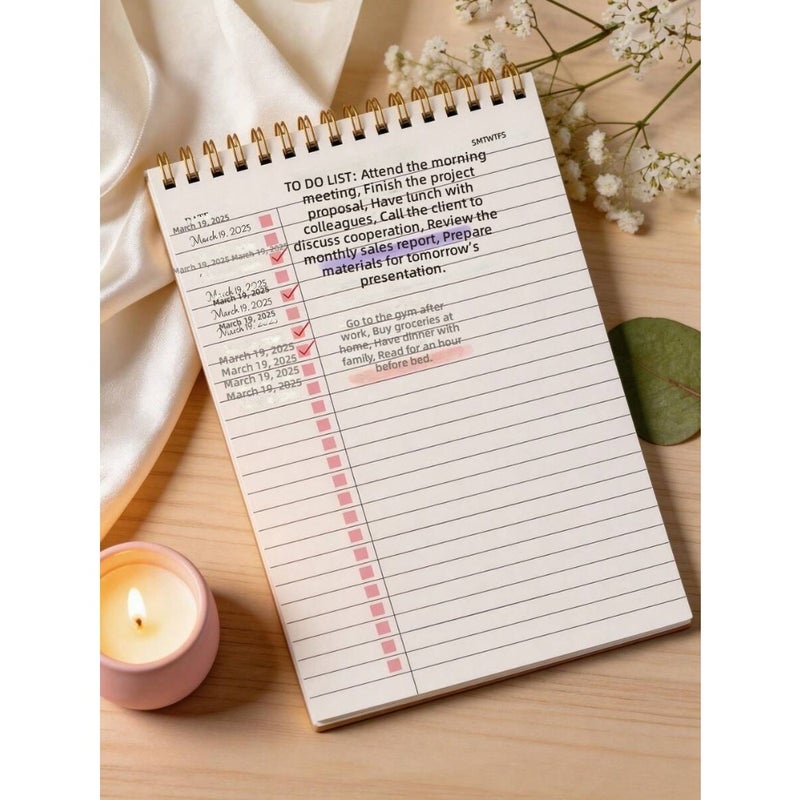 1pc Minimalist To-Do List Planner Notebook, A5 Undated Spiral Bound Daily Task Journal With Simple Checkbox Layout, Weekly Tracking And Date Section, Suitable For School, Office Or Home Use, Back To School Supplies, Office Stationery - Image 1