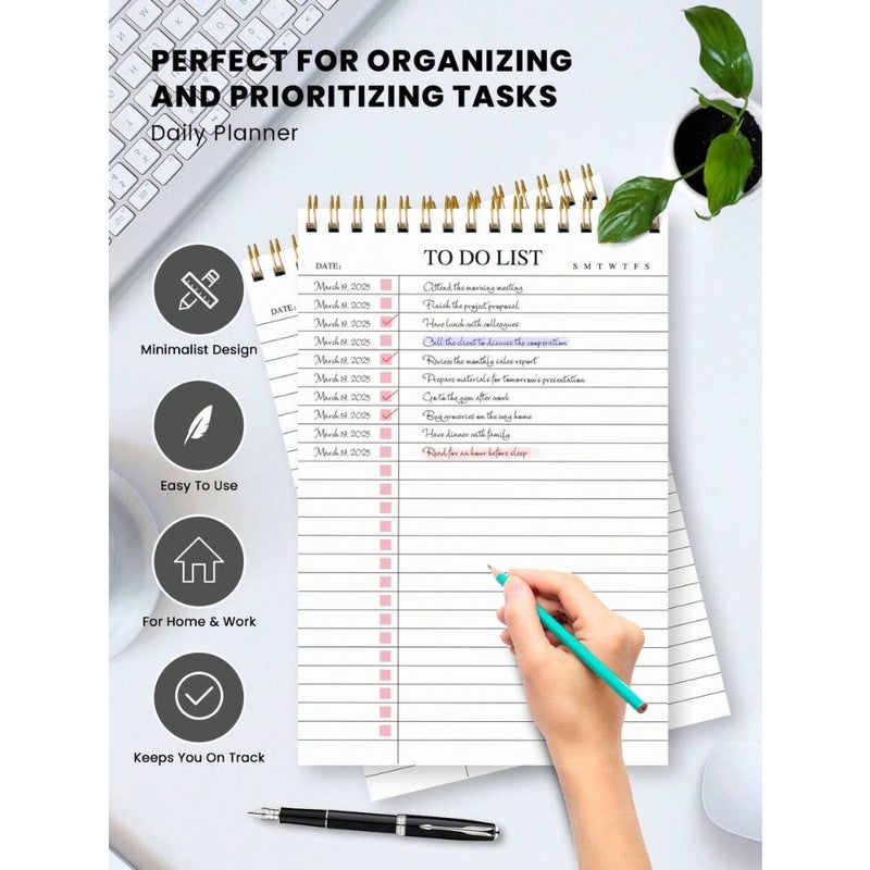 1pc Minimalist To-Do List Planner Notebook, A5 Undated Spiral Bound Daily Task Journal With Simple Checkbox Layout, Weekly Tracking And Date Section, Suitable For School, Office Or Home Use, Back To School Supplies, Office Stationery - Image 5