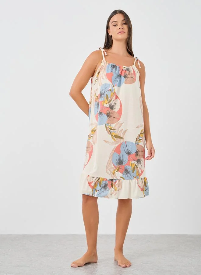 Styli Styli Floral Print Ruffle Hem Strappy Slip Dress
