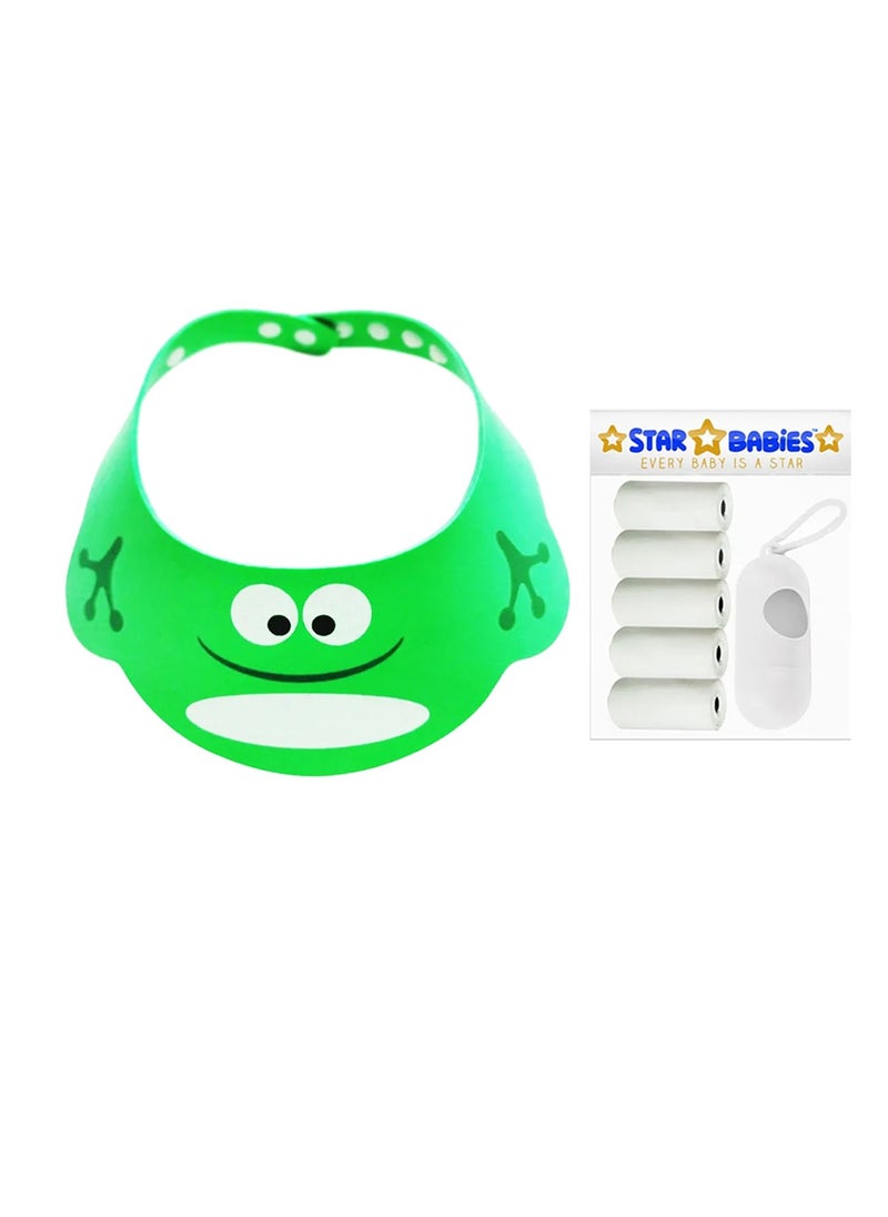 STAR BABiES Star Babies - Combo Pack of 2- Kids Shower Cap with Scented Bag (5 Pcs w/Dispenser) - Green/White  - Image 1