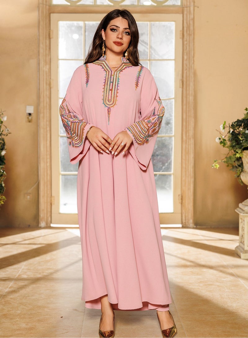 Embroideried Muslim Dubai Woman’s Abayas V-Neck Long Dresses Moroccan Islamic Loose Robe Arab Clothing  - Image 2