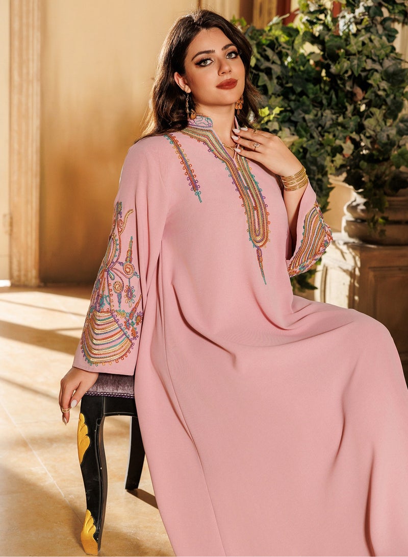 Embroideried Muslim Dubai Woman’s Abayas V-Neck Long Dresses Moroccan Islamic Loose Robe Arab Clothing  - Image 3